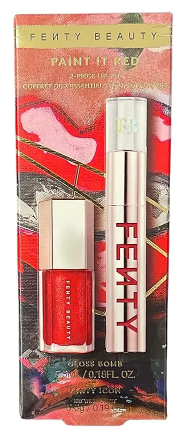 FENTY BEAUTY Paint It Red 2-Piece Lip Kit - Gloss Bomb Luminizer and Fenty Icon Velvet Liquid Lipstick