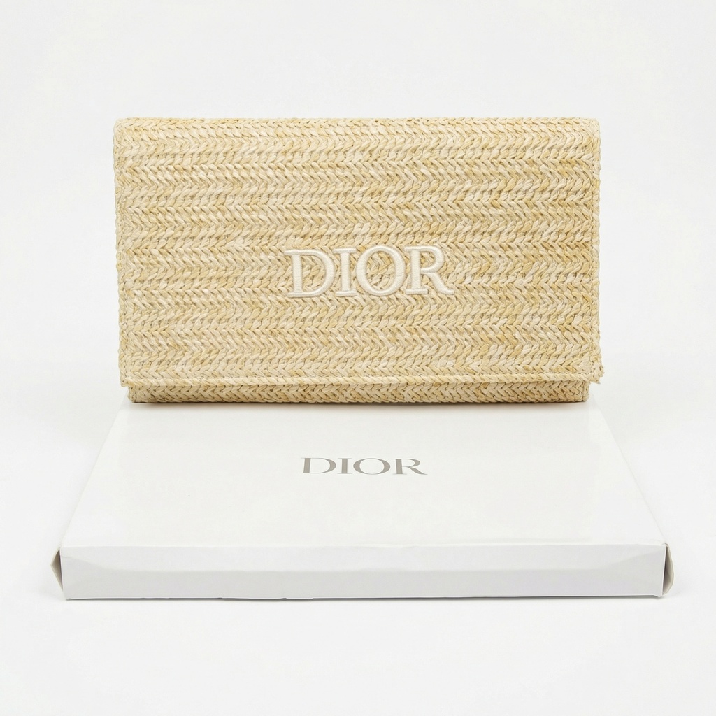 Christian Dior Clutch Pouch 2023 Summer Limited Novelty No Box Rattan Bag Beige 