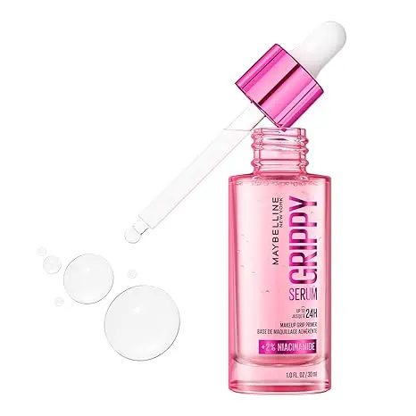 Maybelline Grippy Serum Primer, Hydrating Makeup Primer with 2% Niacinamide For Up To 24HR Make Up Wear, Clear, 1 Count 