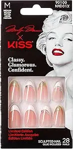 KISS Marilyn Monroe x Limited Edition Glue-On Nails, 28 Fake Nails, Gel Nail Glue Net Wt. 2g (0.07 Oz.), Mini Nail File, Wooden Manicure Stick 