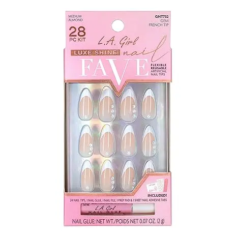 L.A. Girl Luxe Shine Nail Fave Nail Tips, Gem French GNT732G 