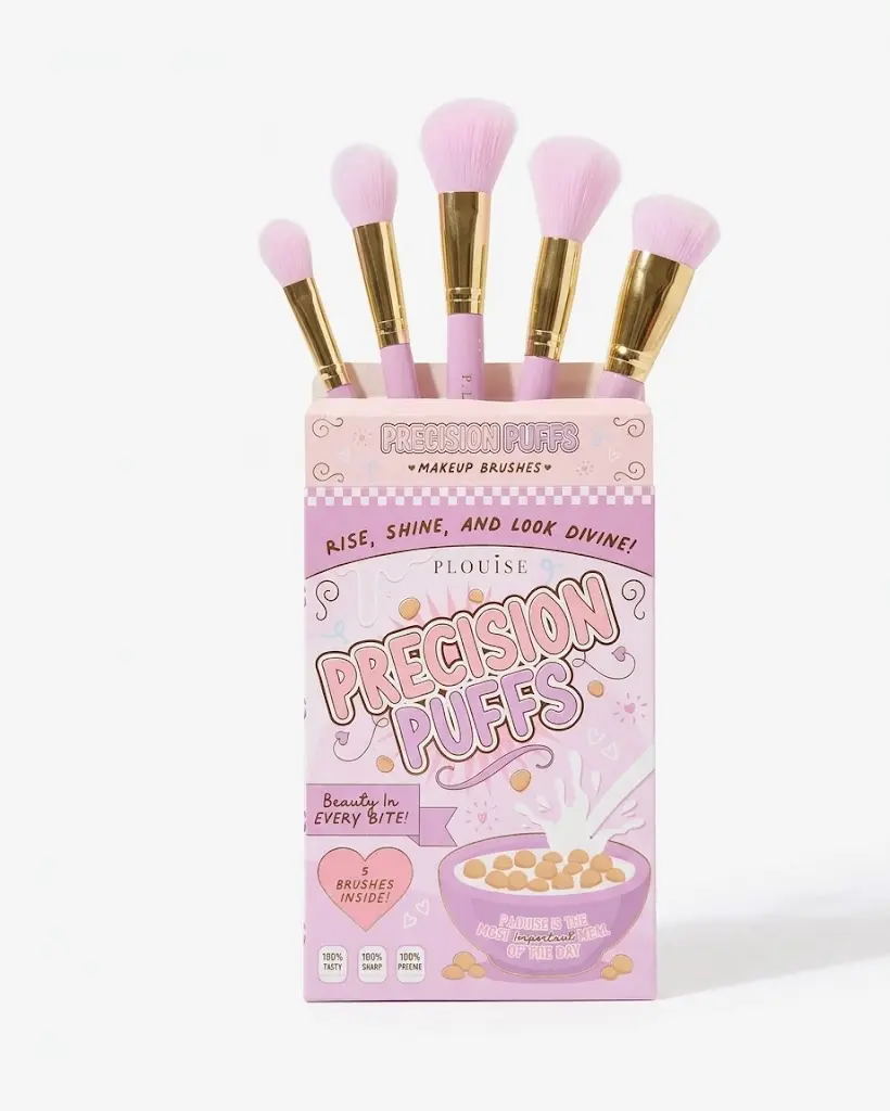 PLOUISE Precision Puffs 5-Piece Purple Face Brush Set
