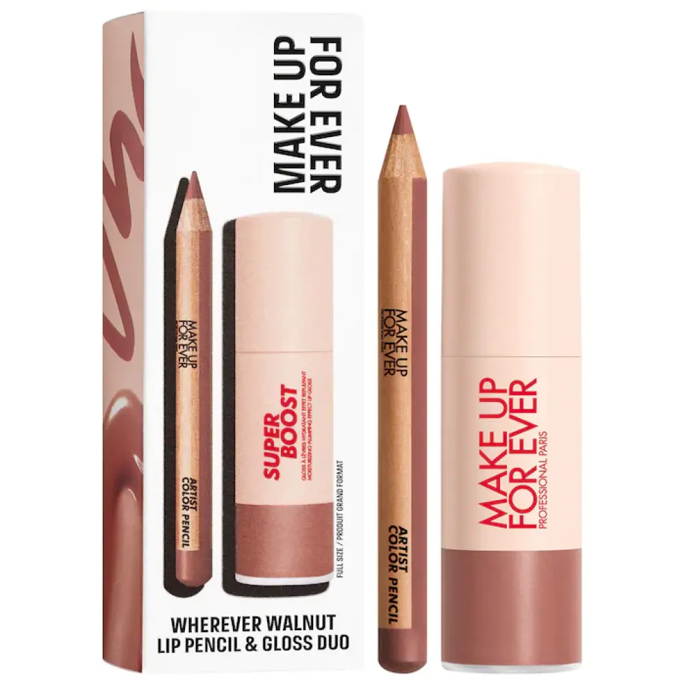 MAKE UP FOR EVER Wherever Walnut pencil and gloss sit 